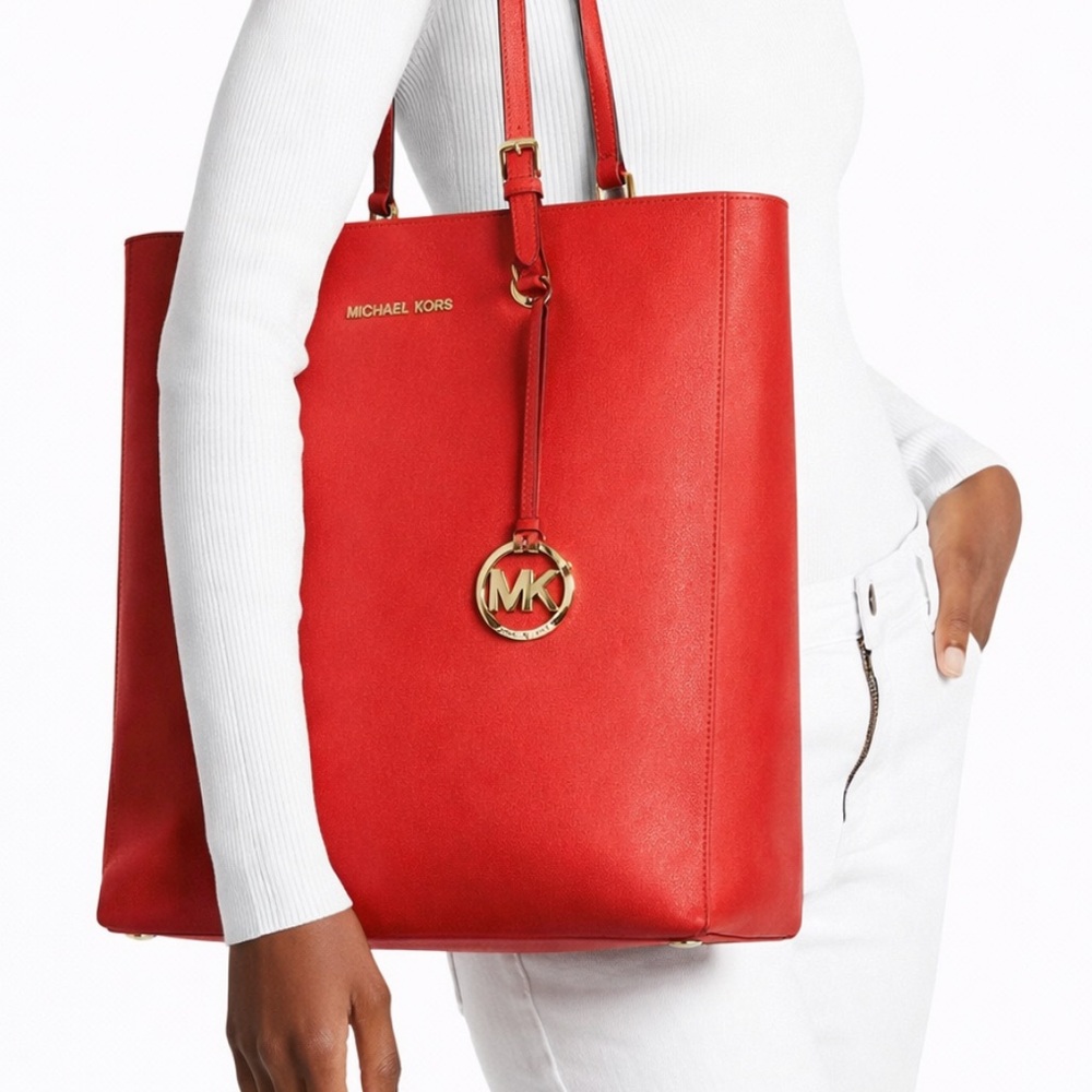 Michael Kors Vibrant cherry Red Tote gold hardware large purse